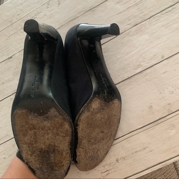 Ferragamo Shoe String Bow Pumps Black Heels Size 8 Vintage Round Toe - Picture 7 of 11